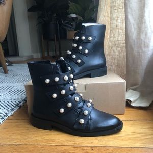 BRAND NEW! Black Boots with Pearl Detail